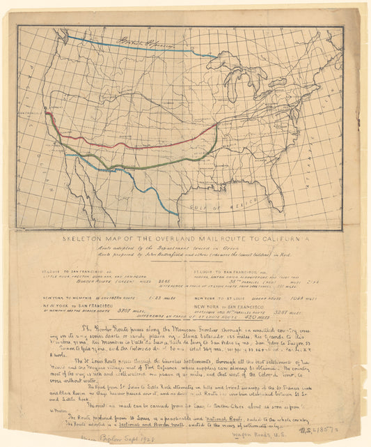 Skeleton map of the overland mail route to California