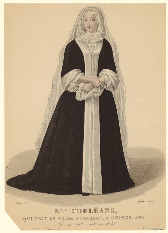 Mlle. d'Orléans, qui prit le voile, a chelles, a quinze ans, née en 1698, morte en 1743