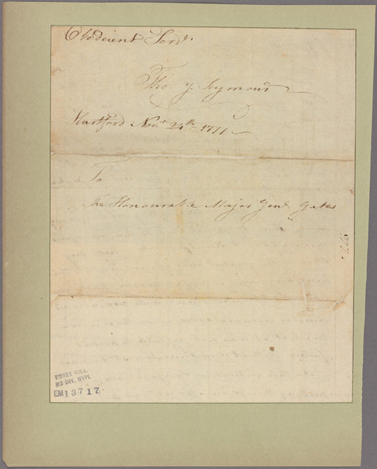 Letter to Major General Horatio Gates