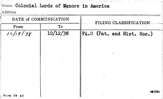 Colonial Lords of Manors in America
