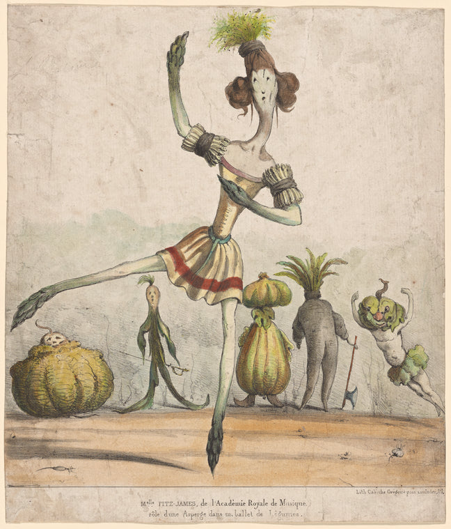 Melle. Fitz-James, de l'Académie royale de musique, rôle d'une asperge dans un ballet de légumes