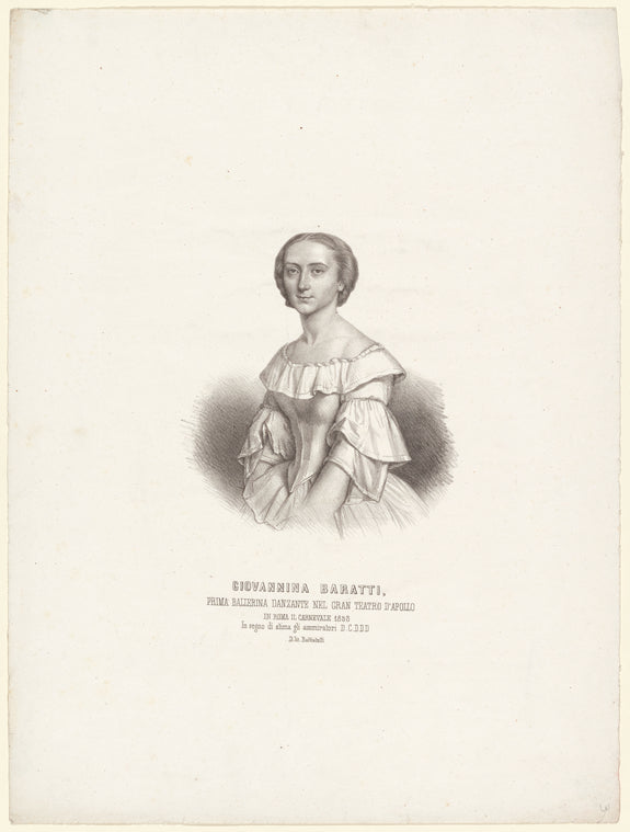 Giovannina Baratti, prima ballerina danzante nel gran Teatro d'Apollo in Roma, il carneval 1858, in segno di stima gli ammiratori D.C.D.D.D.