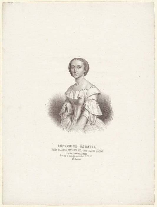 Giovannina Baratti, prima ballerina danzante nel gran Teatro d'Apollo in Roma, il carneval 1858, in segno di stima gli ammiratori D.C.D.D.D.
