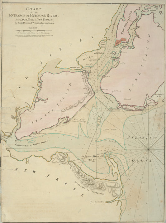 Chart of the entrance of Hudson's River, from Sandy Hook to New York : with the banks, depths of water, sailing-marks, &ca.
