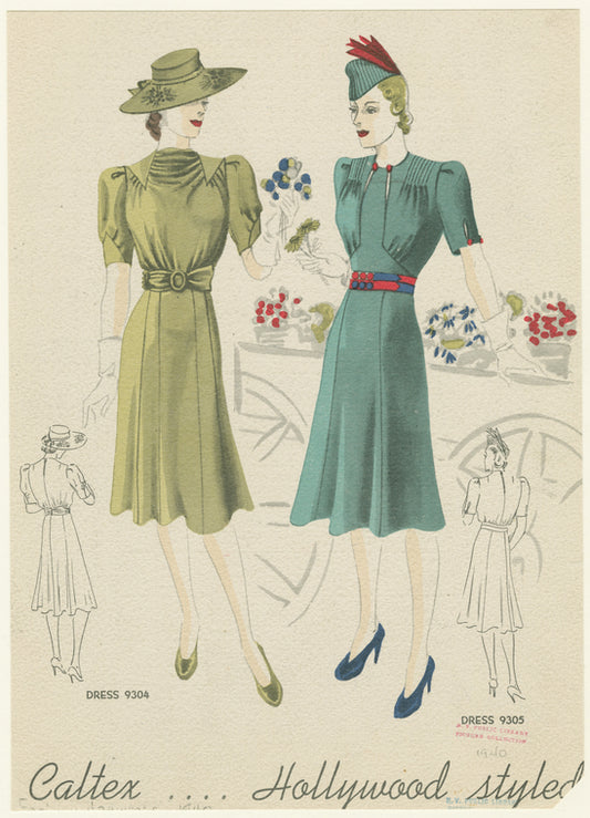 Green and blue afternoon dresses