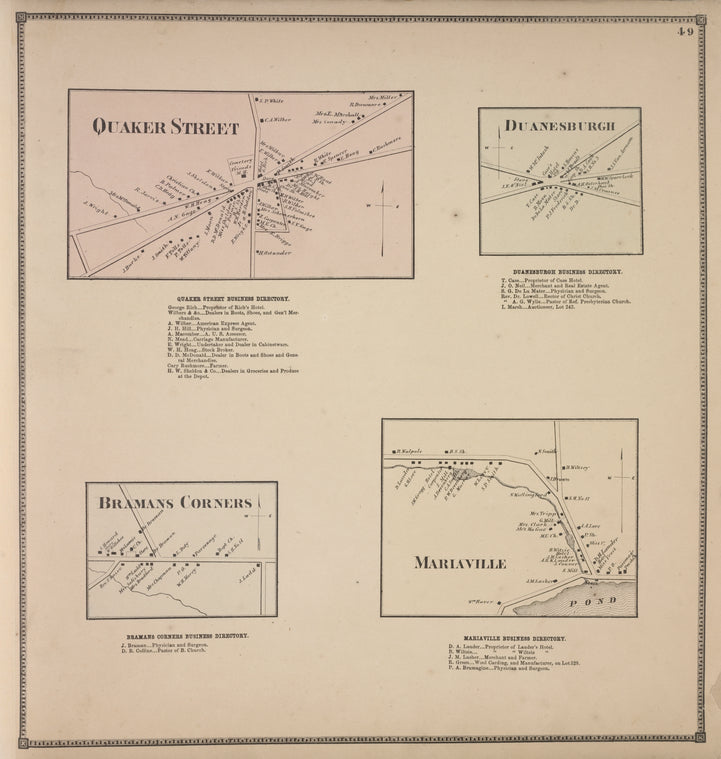 Quaker Street [Village]; Quaker Street Business Directory.; Duanesburgh [Village]; Duanesburgh Business Directory.; Bramans Corners [Villages]; Bramans Corners Business Directory.; Mariaville [Village]; Mariaville Business Directory