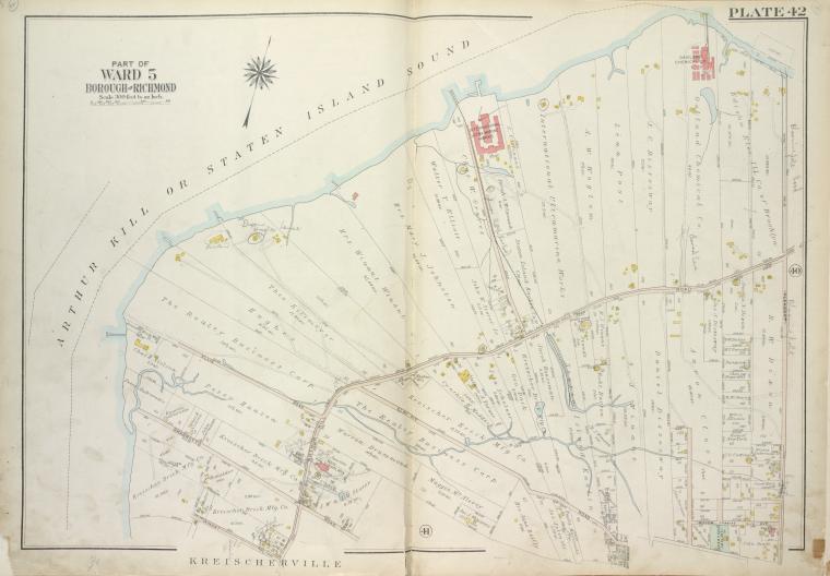 Plate 42, Part of Ward 5 [Map bound by Arthur Kill or Staten Island Sound, Arthur Kill Road (Fresh Kills RD), Pleasant Ave, Guyon Ave, Clay Pit Road, Winant PL, Sharrotts Road, Ellis Road]