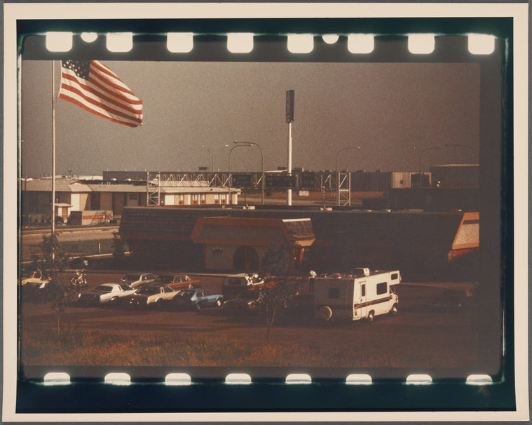 Parking lot and American flag