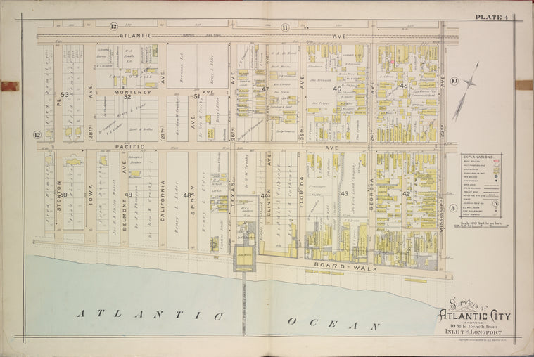 Atlantic City, Double Page Plate No. 4 [Map bounded by Atlantic Ave., Mississippi Ave., Atlantic Ocean, Stenton Pl.]