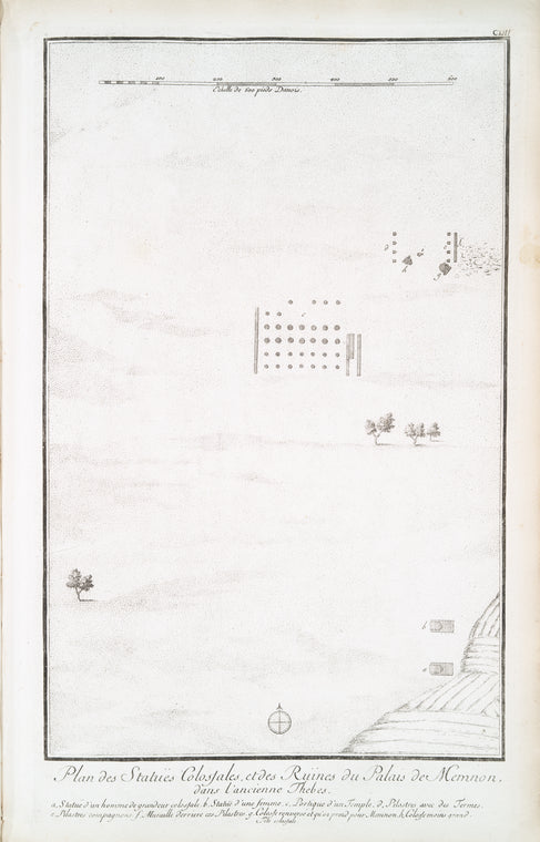 Plan des statues colossales, et des ruines du Palais de Memnon, dans l'ancienne Thebes.