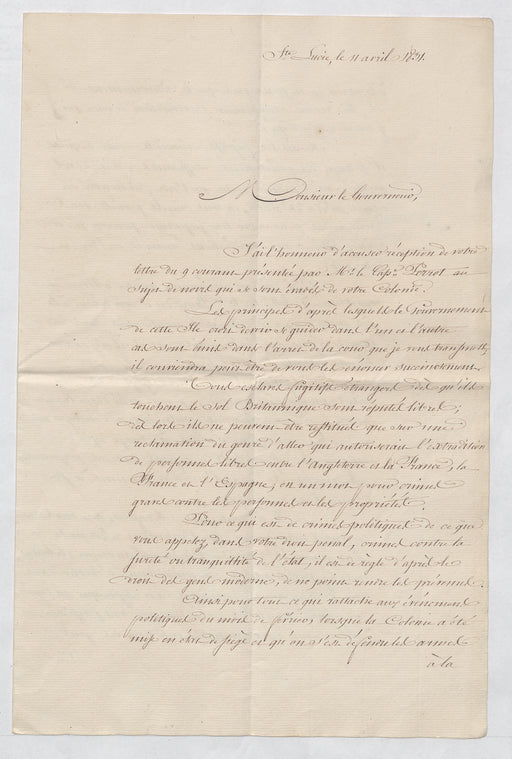 Letter to Monsieur le Gouverneur