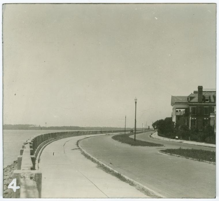Murray Blvd. along the Ashley River where it joins Charleston Harbor in Charleston, South Carolina