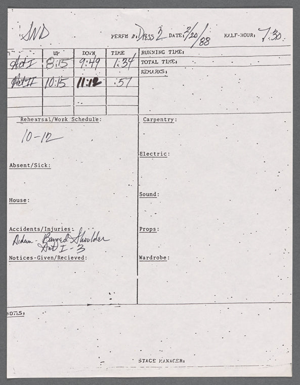 Stage manager's log
