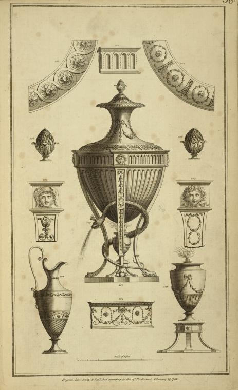 Central design of urn with snake curled around base