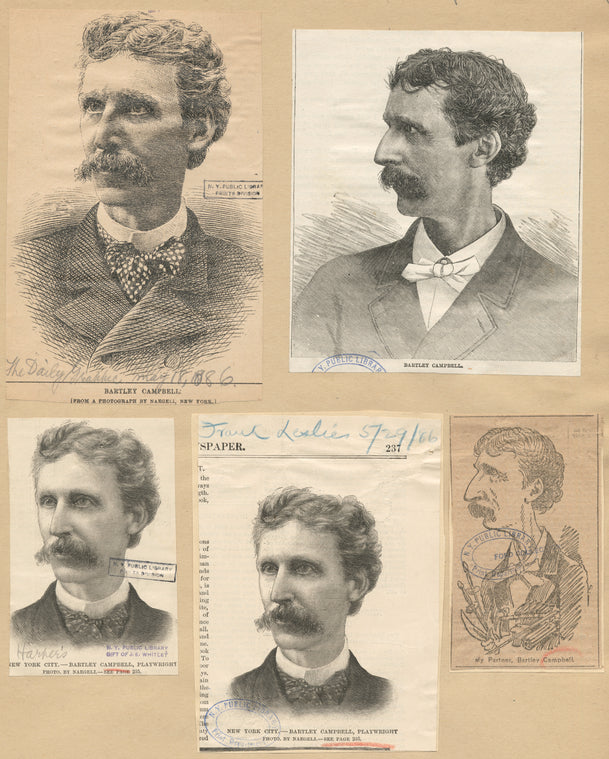 Bartley Campbell. [4 portraits and a carricature].