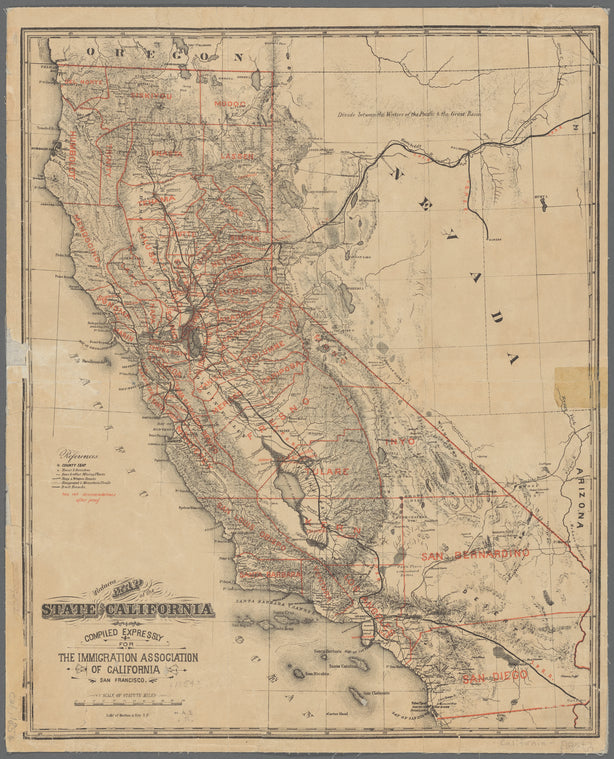 Reduced map of the state of California : compiled expressly for the Immigration Association of California