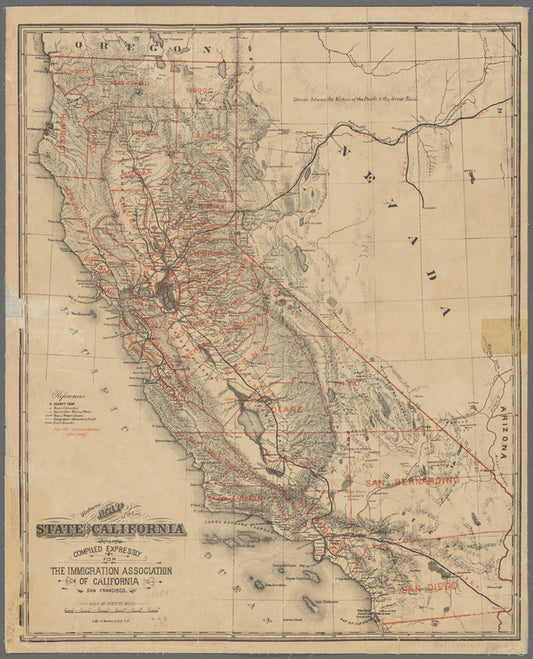 Reduced map of the state of California : compiled expressly for the Immigration Association of California