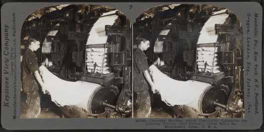 Dressing machine which practically completes the combimg process. Silk industry (spun silk), South Manchester, Conn., U.S.A.