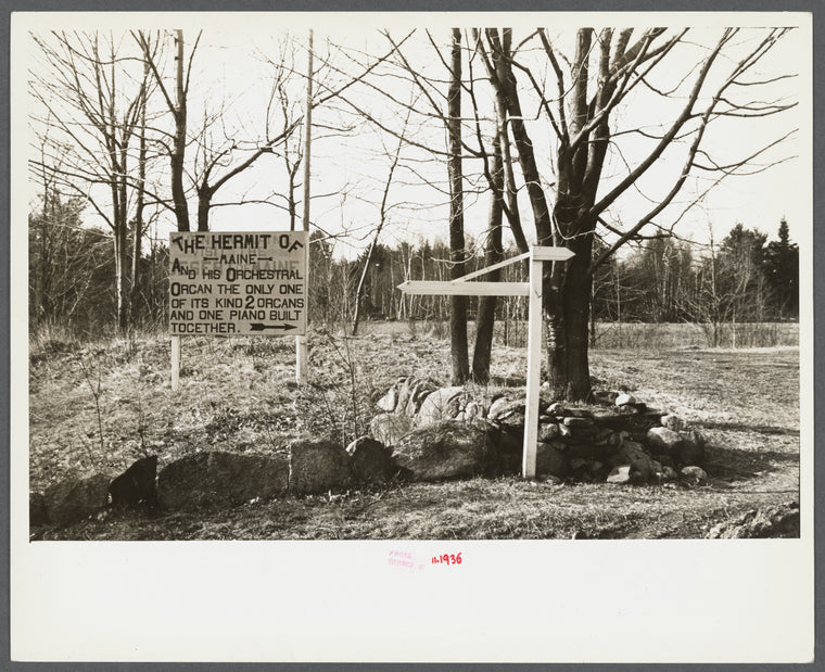 Sign erected by the Hermit. Freeport, Maine.