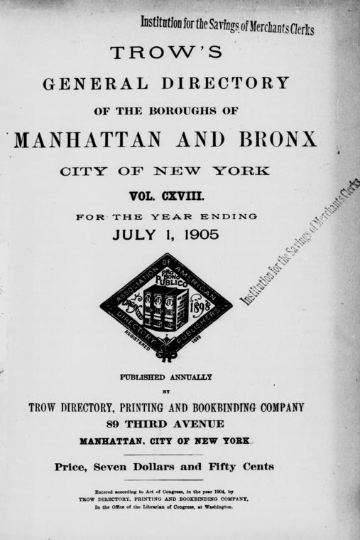New York City directory: for the year ending July 1, 1905