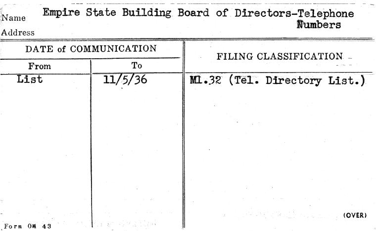Empire State Building Board of Directors-Telephone Numbers