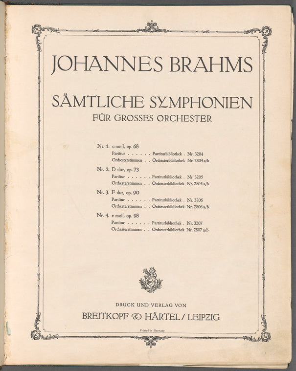 Brahms. Symphonies, no.1, op. 68, C minor