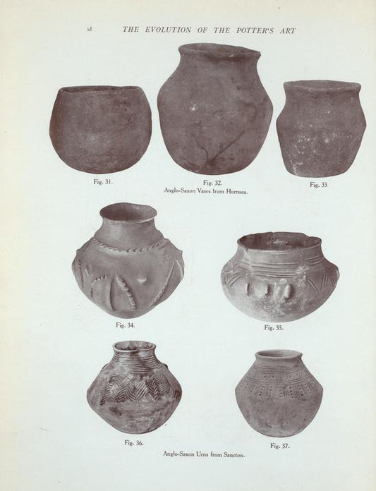 Fig. 31-33. Anglo-Saxon vases from Hornsea; Fig. 34-37. Anglo-Saxon urns from Sancton. (Illustrations to the T. Sheppard's article.)