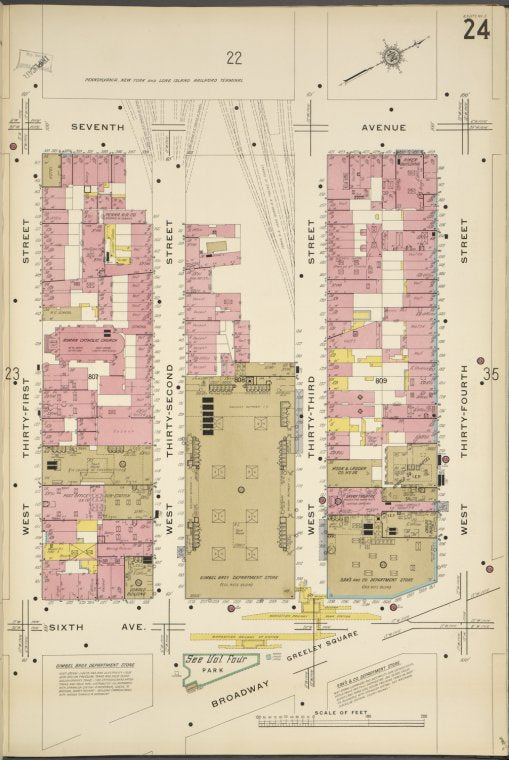Manhattan, V. 5, Plate No. 24 [Map bounded by 7th Ave., West 34th St., 6th Ave., West 28th St.]