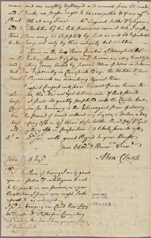 Letter to John Hart, Speaker of the Assembly, Now Sitting in Haddonsfield, New Jersey