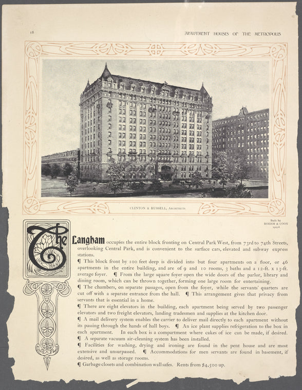 The Langham, Central Park West, from 73rd to 74th Streets.