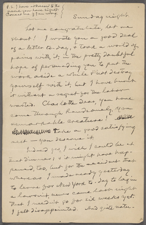 Teller, Charlotte, ALS. [late May, 1906].