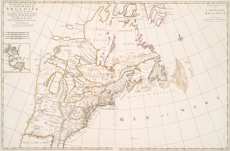 Carte nouvelle de l'Amerique angloise: contenant la Virginie, Mary-Land, Caroline, Pensylvania, Nouvelle Iorck, N. Iarsey, N. France, et les terres nouvellement decouerte dressé sur les relations les plus nouvelles