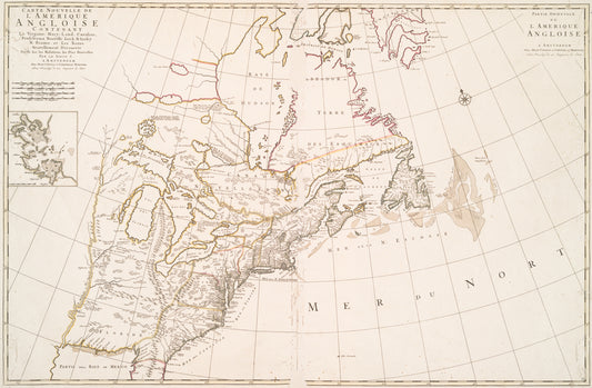 Carte nouvelle de l'Amerique angloise: contenant la Virginie, Mary-Land, Caroline, Pensylvania, Nouvelle Iorck, N. Iarsey, N. France, et les terres nouvellement decouerte dressé sur les relations les plus nouvelles