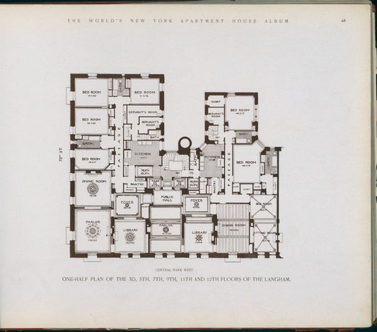 One-half plan of the 3d, 5th, 7th, 9th, 11th and 12th floors of The Langham.
