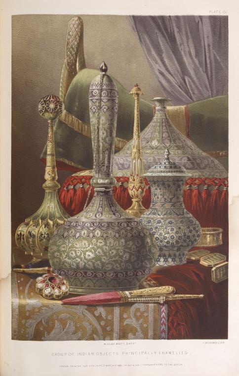 Group of Indian objects principally enamelled.