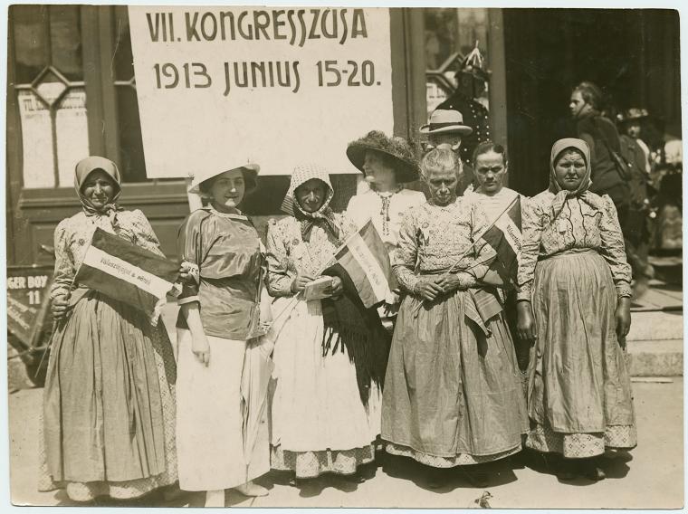 The Peasant women delegates from Balmazujvaros with Jane Dirnfeld and Miss Nellie Schnur