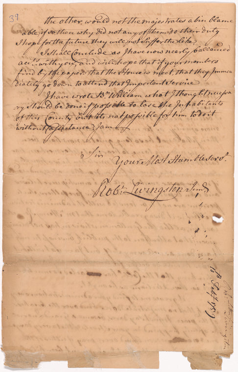 Livingston, Robert, Junr., to Abraham Yates Junr