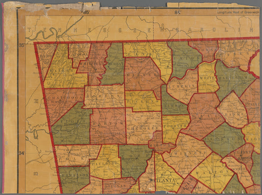 Watson and Adams new topographical, county & railroad map of Georgia : for school, library and official use : from official records and surveys