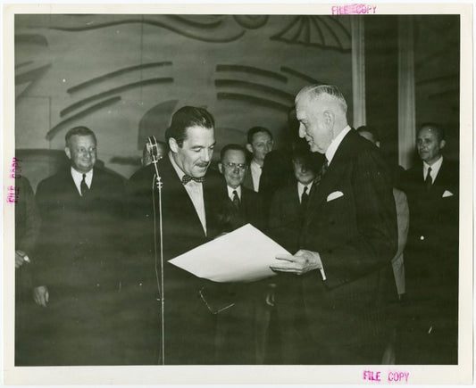 International Business Machines (IBM) - Watson, Thomas J. (President) - Presenting Grover Whalen with proclamation while others watch