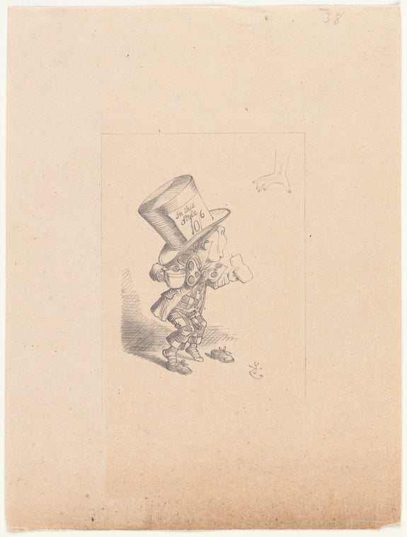 Drawing of the Mad Hatter arrives hastily in court to testify