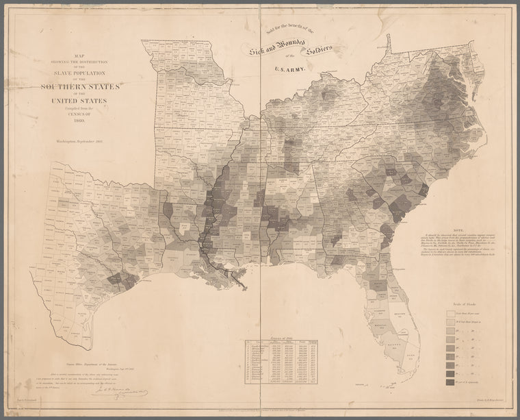 Map showing the distribution of the slave population of the southern states of the United States