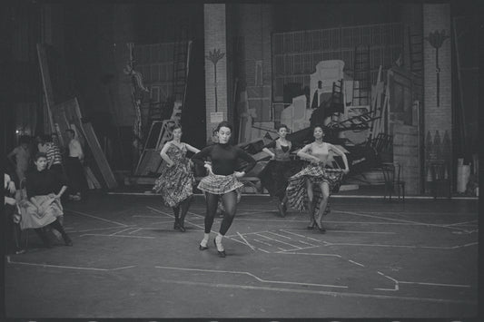 Chita Rivera and cast in rehearsal for the stage production West Side Story