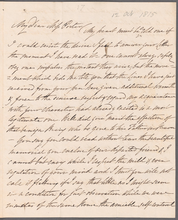 Margaret Holford to Jane Porter, autograph letter signed