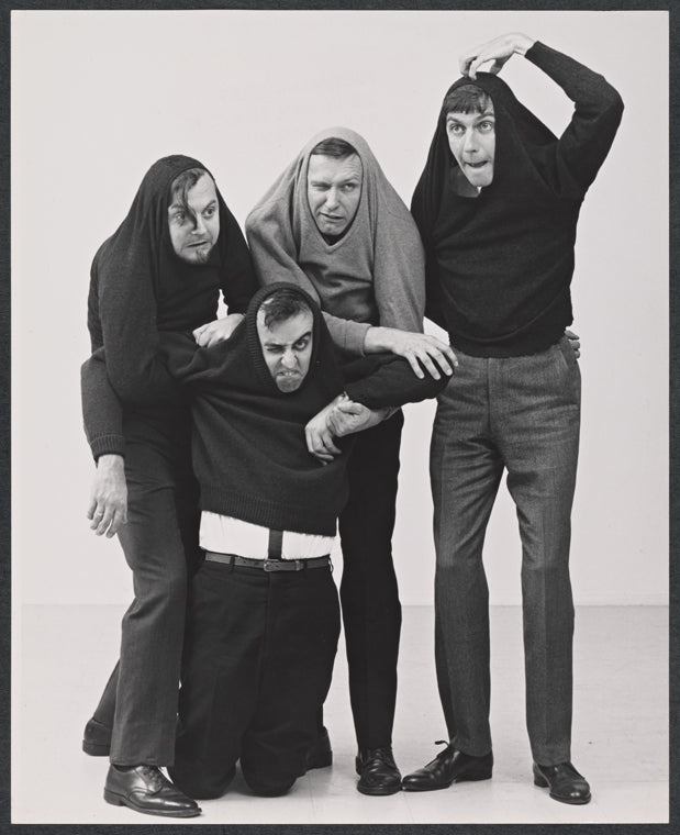 Robert Cessna, Joel Fabiani, Don Cullen and James Valentine in the stage production Beyond the Fringe '65.