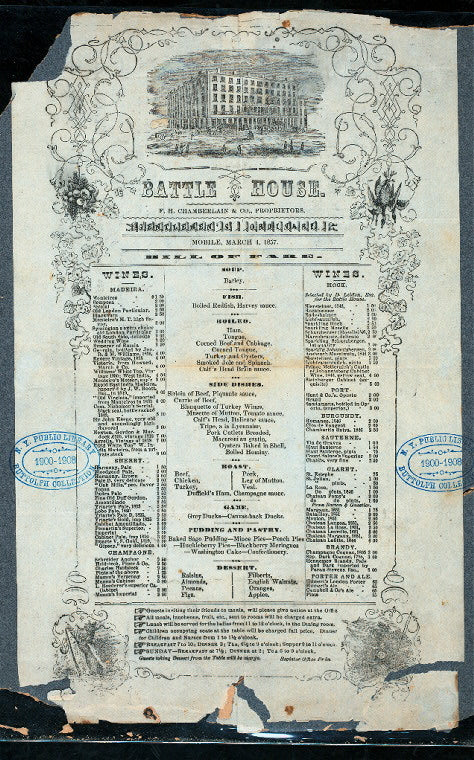 DAILY MENU [held by] BATTLE HOUSE [at] "MOBILE,AL." (HOTEL)