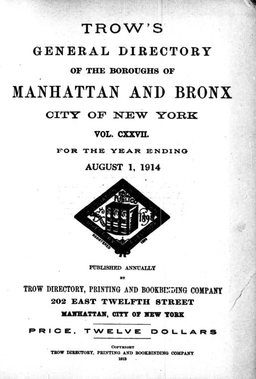 New York City directory: for the year ending August 1, 1914