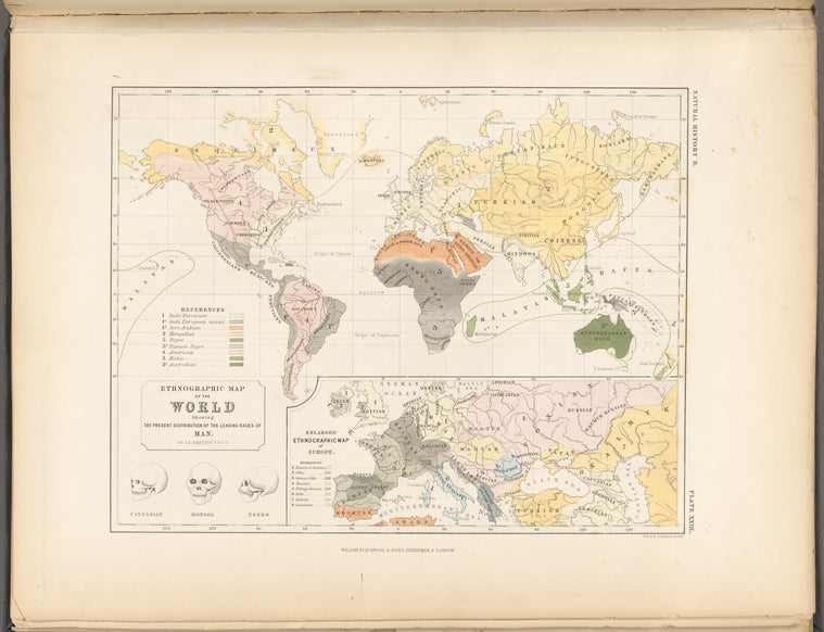 Ethnographic map of the world showing the present distribution of the leading races of man