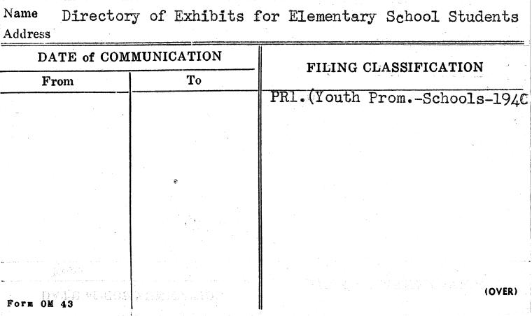 Directory of Exhibits for Elementary School Students