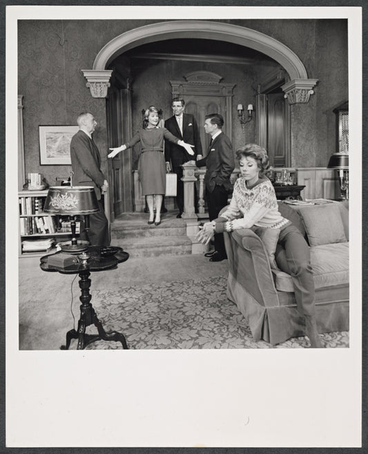 John Cromwell, Barbara Bel Geddes, Michael Rennie, Barry Nelson and Betsy Von Furstenberg in the stage production Mary, Mary
