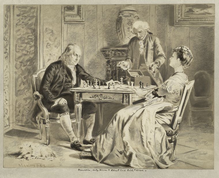 Benjamin Franklin playing chess with Mrs. Howe